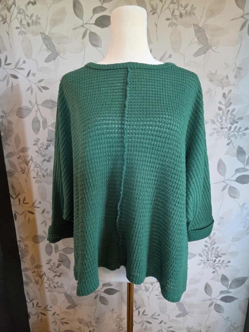 Zenana Outfitters Forest Green Waffle Knit Scoop Neck Sweater